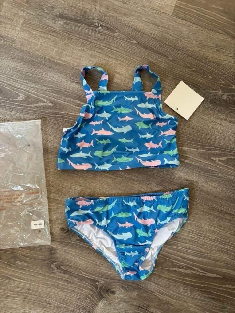 Kids Blue Shark Print Two-Piece Swim Set